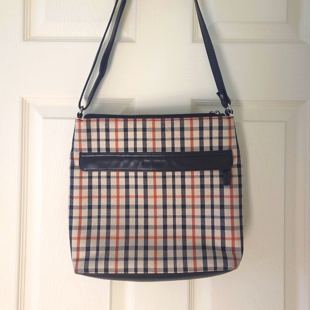 Jack Georges Windsor Top Zip Crossbody Plaid Leather Bag #W4832
